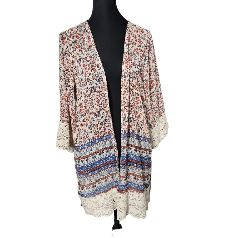 Altar'd State Floral Vintage Open Front Duster Cardigan Womens Size M